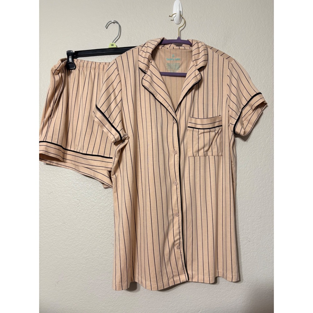 Tommy John Downtime Pajama Set Tan Black Pinstripe Micro Modal Shorts Set Large